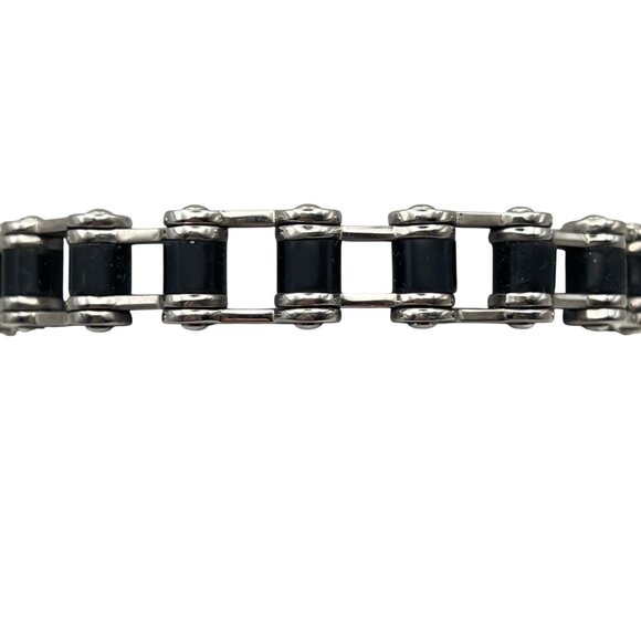 Colibri Stainless Steel Bracelet Black Silver Tone Biker Chain Link Mens 7.75 - Picture 2 of 7